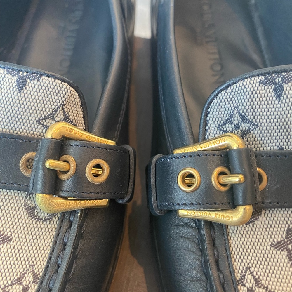 Louis Vuitton minimonogram fabric navy gold hardware vintage flats loafer 38.5 - Picture 10 of 12